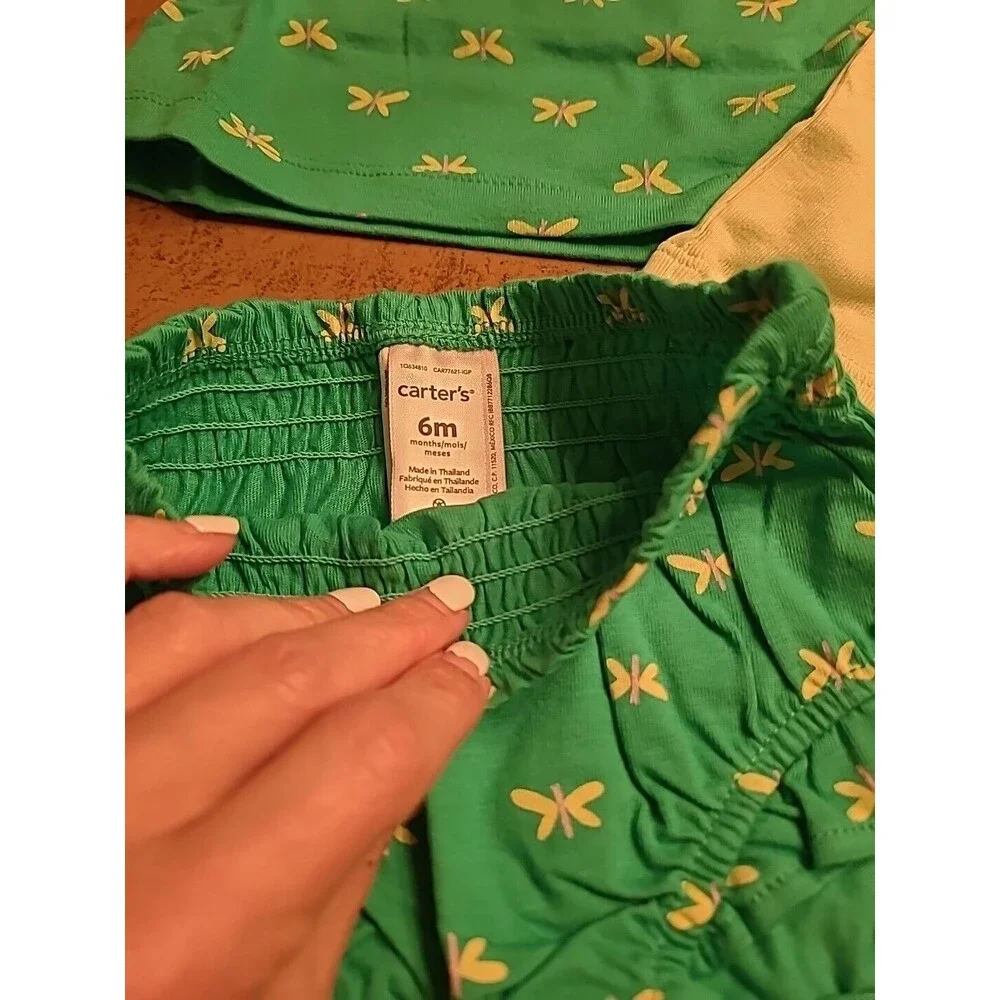 Carter’s Girls 3pcs Diaper Cover Set, Size 6M, Green Bow - NEW